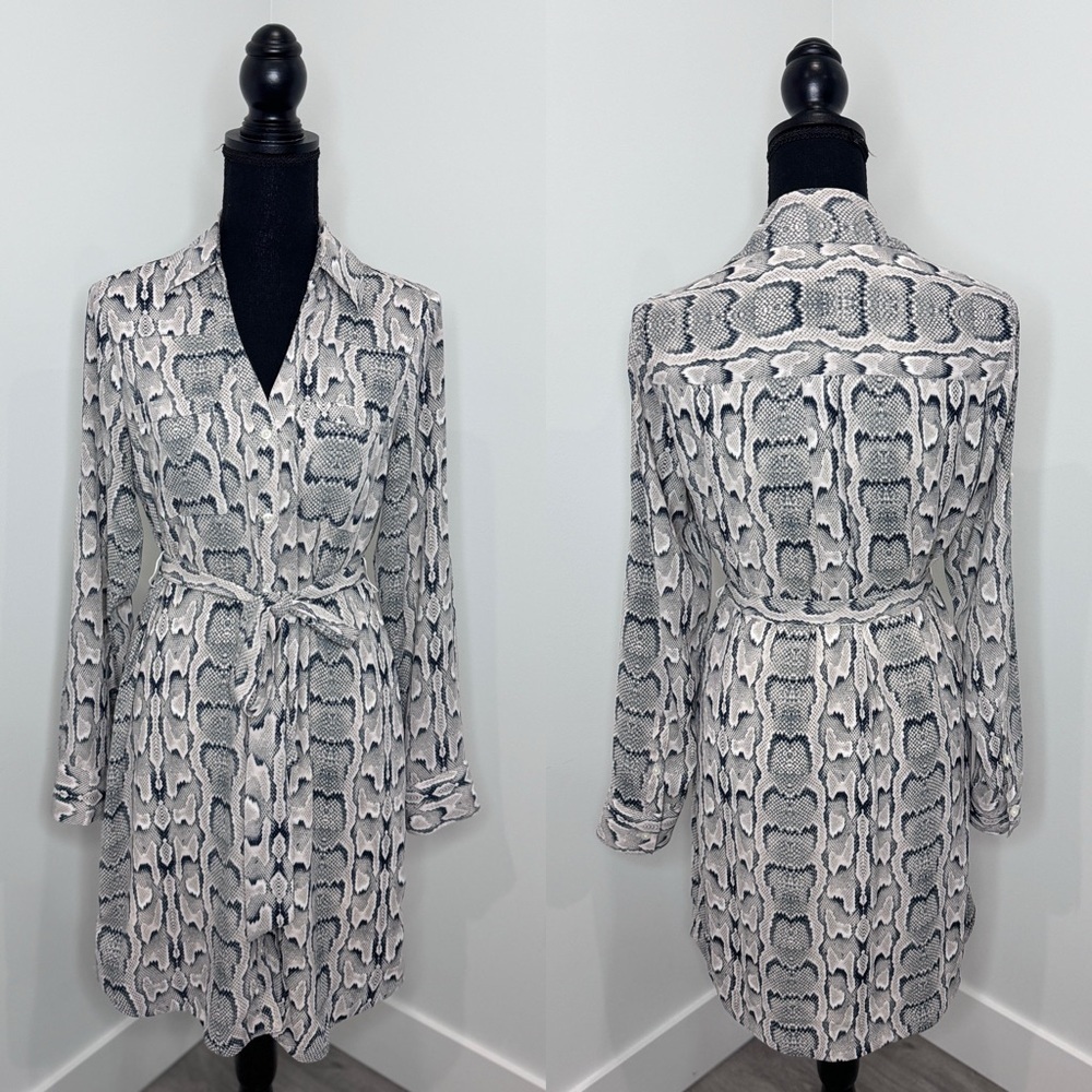 Express Snake Print Belted Collard Button Up Lined Dress (S)
